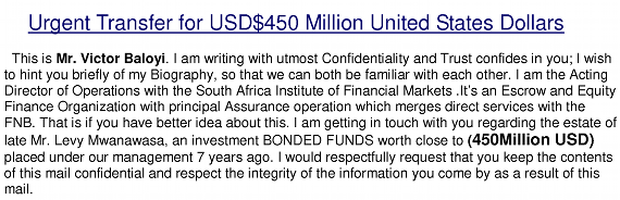 Transferência de... USD$450 Million Dollars
