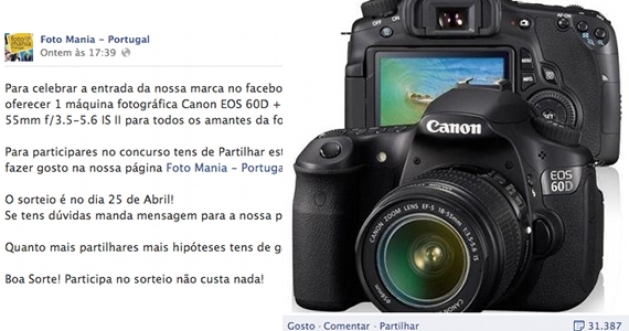 Passatempo fraudulento oferece uma Canon EOS 60D