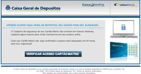 Phishing - Prezado Cliente Caixa Geral de Depositos