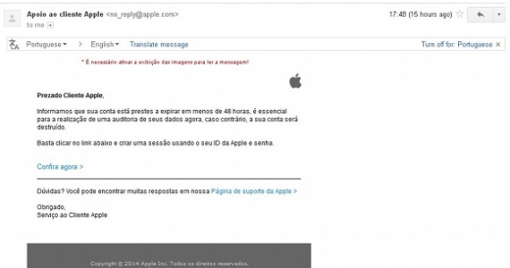 Sua conta Apple expira em menos de 48 horas
